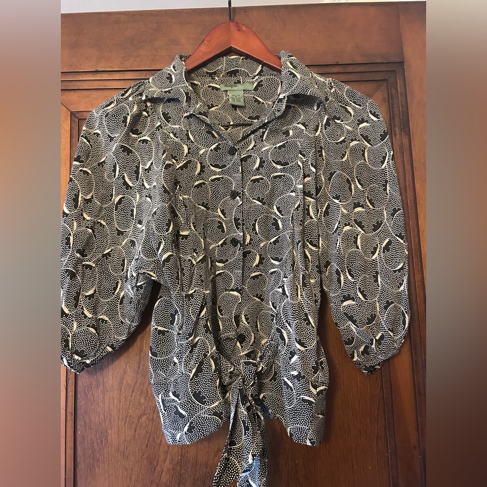 Elegant Black and White Women's Silk Blouse